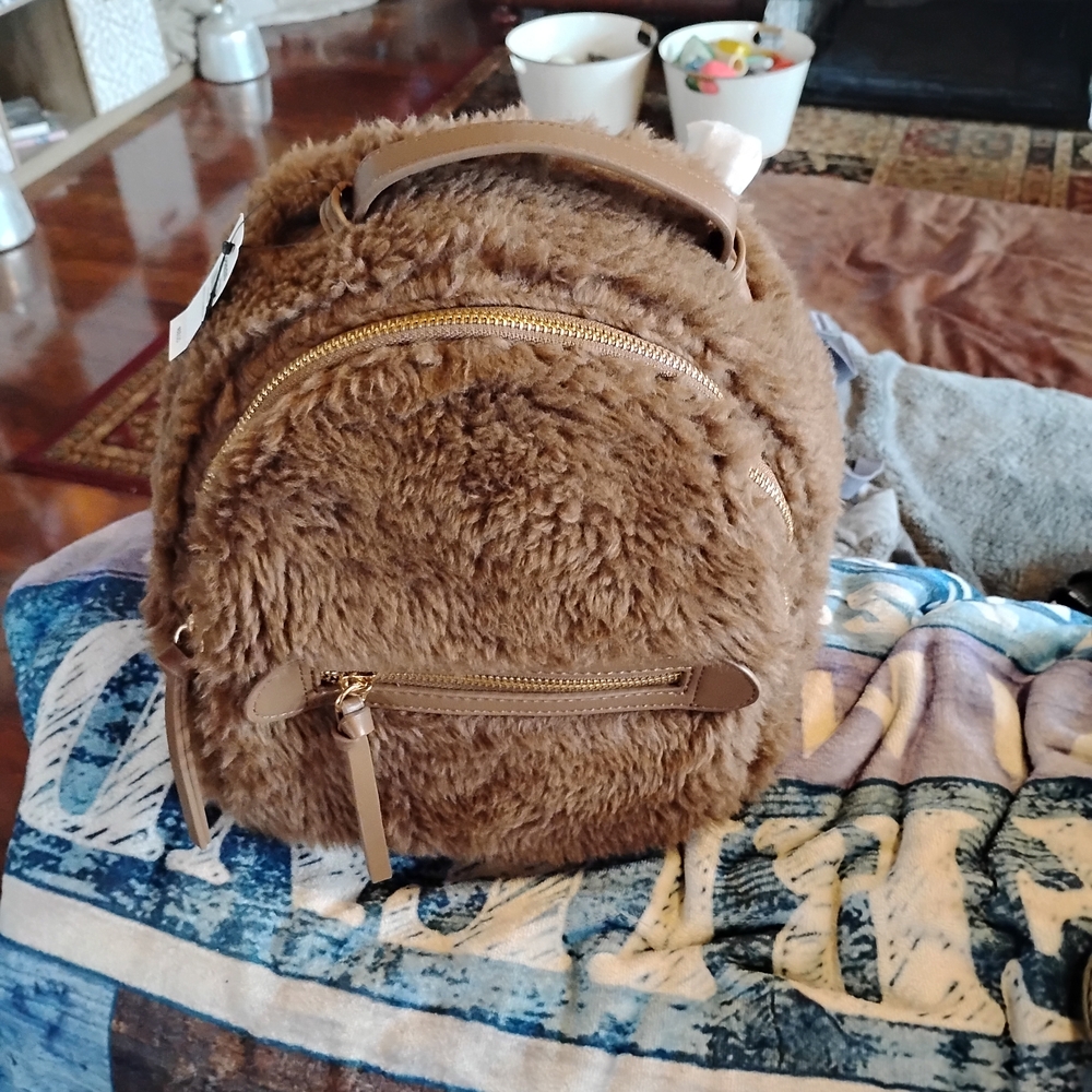 Express Tan Faux Fur Backpack